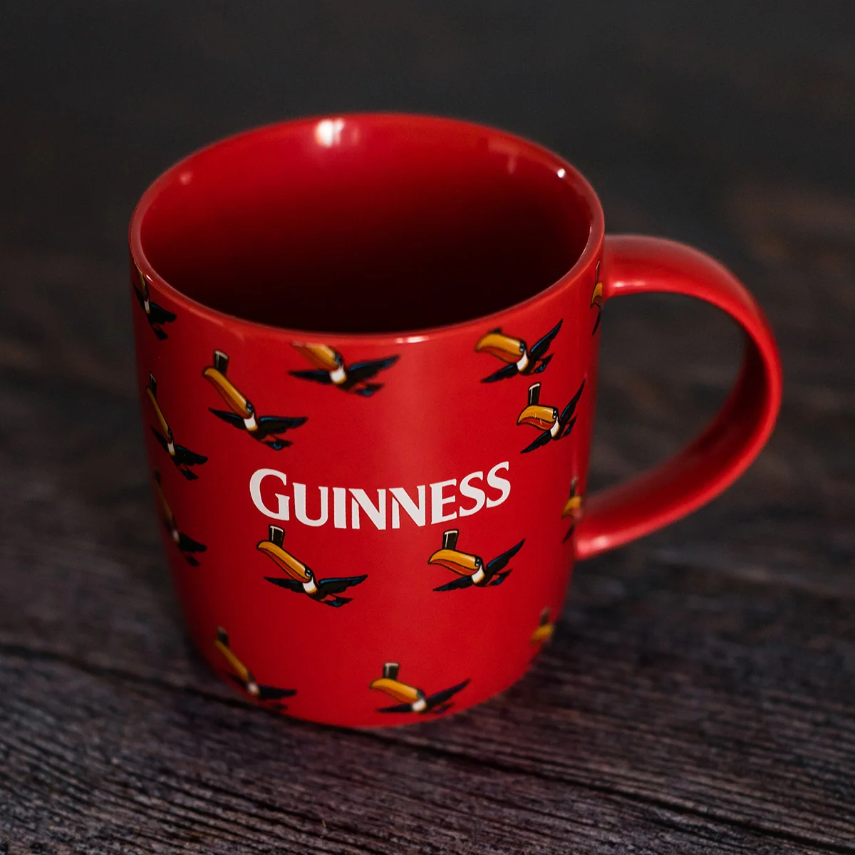 Guinness Red Mug with Multiple Flying Toucans - Image 4