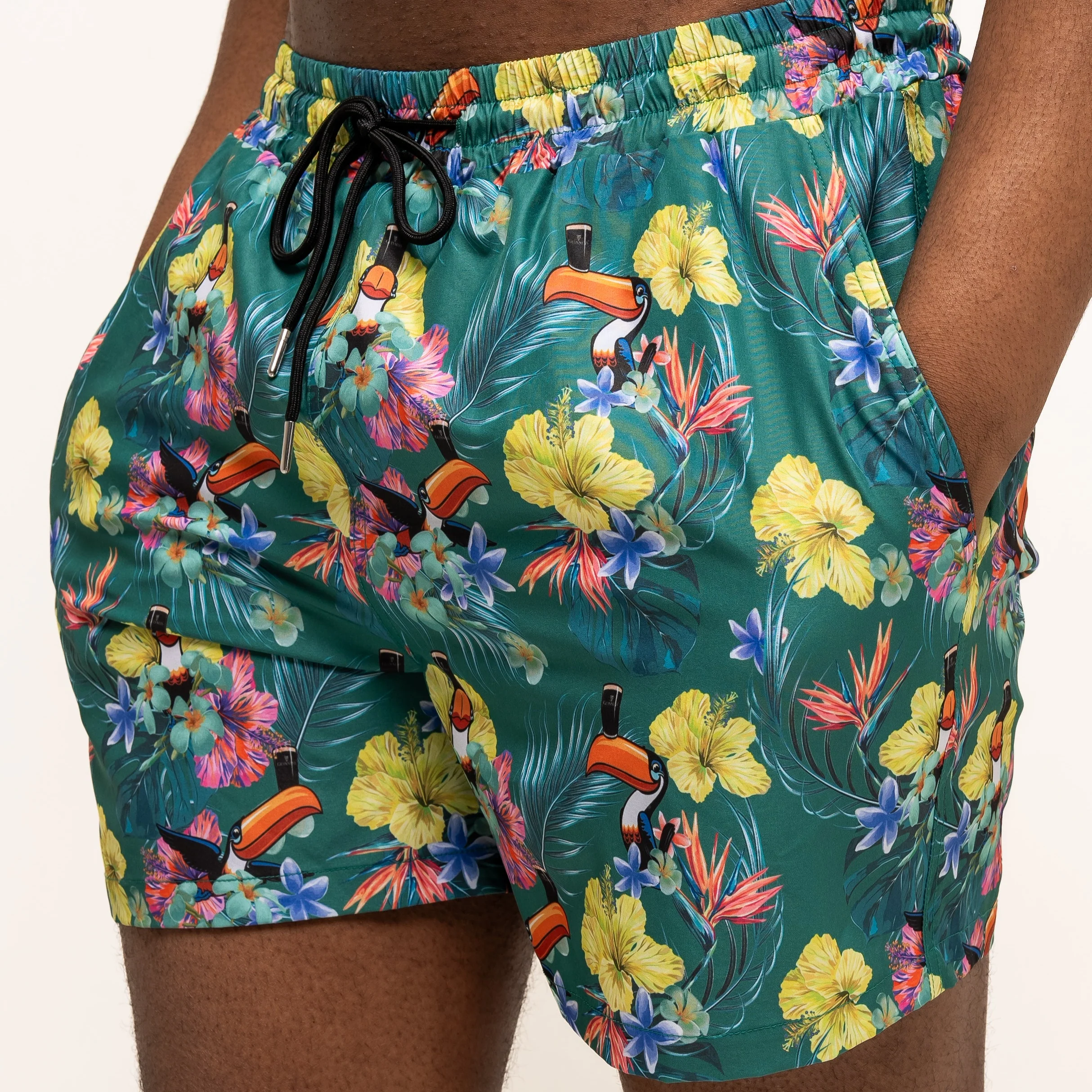 Guinness Toucan Hawaiian Green Beach Shorts - Image 4