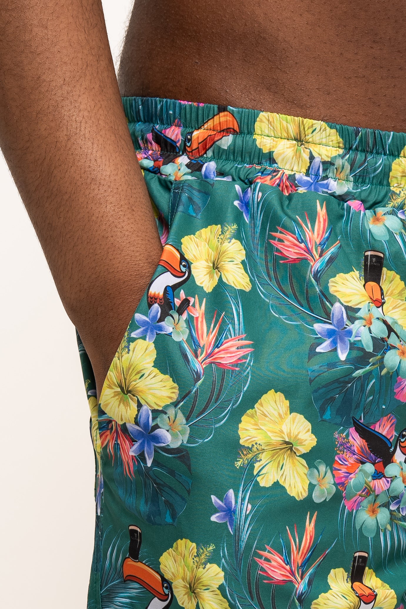 Guinness Toucan Hawaiian Green Beach Shorts - Image 5