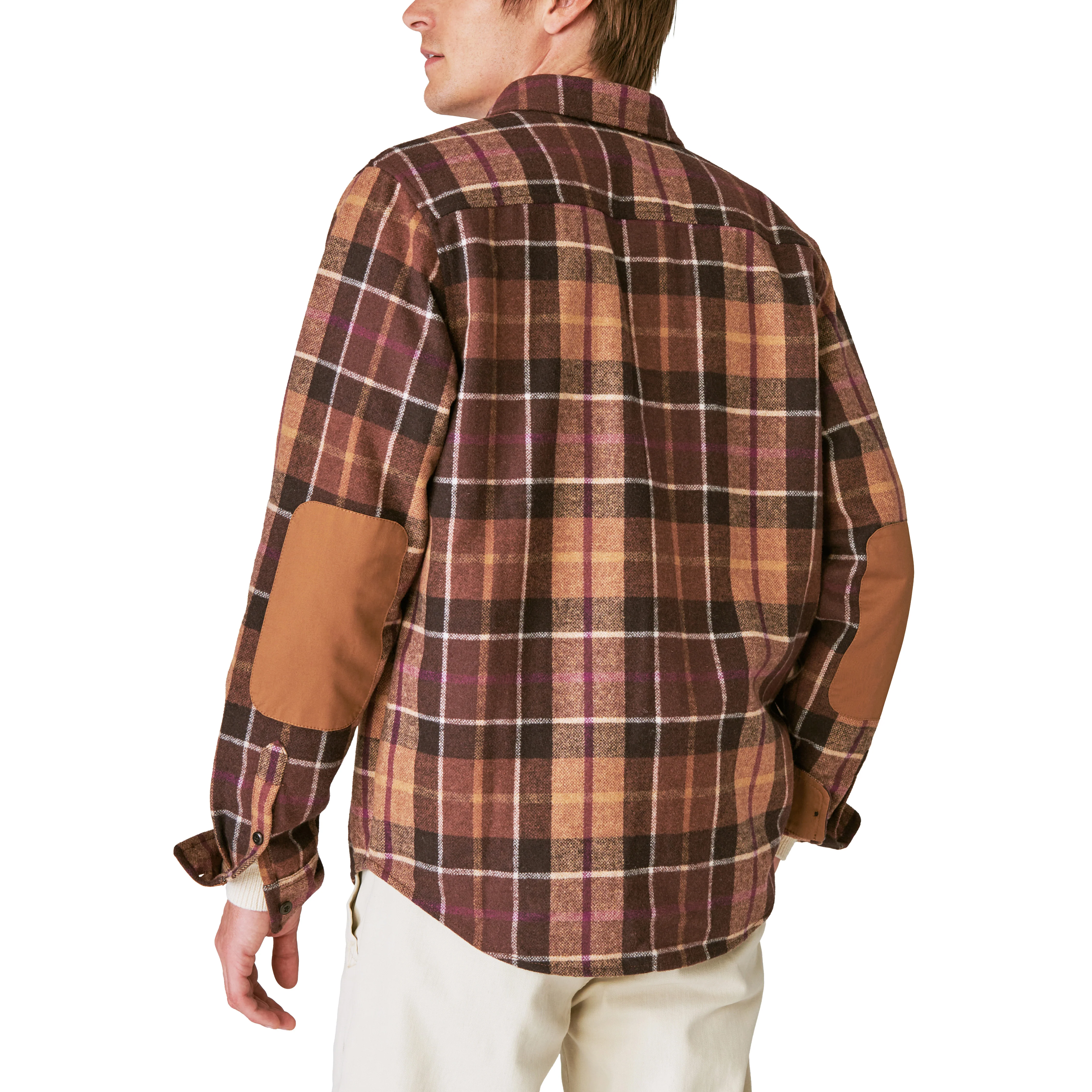 Guinness Wool Plaid Over Shirt With Elbow Patch - Brown Plaid - Image 3