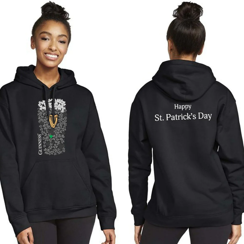 St. Patrick's Day Shamrock Pint Black Hoodie - Image 3
